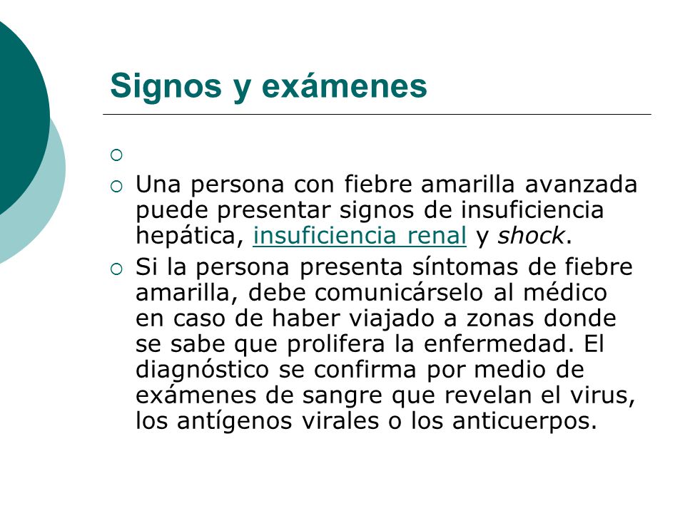 signos y sintomas de fiebre amarilla